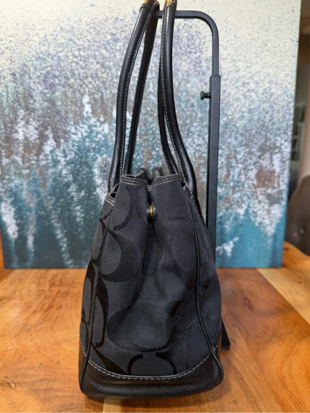 Coach Classic Y2K 2008 Hamptons Madeline Signature Black Satchel Bag